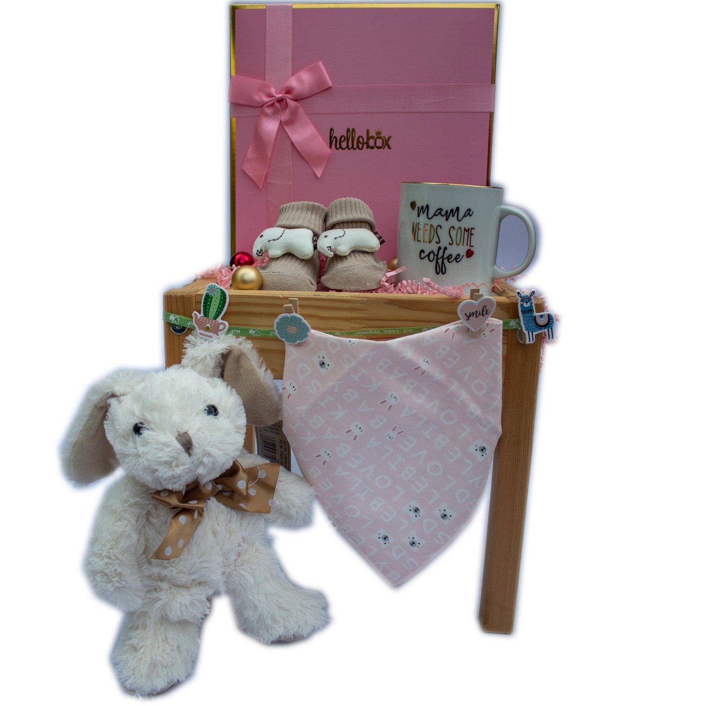 Baby Geschenk für Neugeborenen Mädchen -Weisse Hase- Elepfant