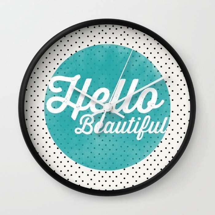 Hello Beautiful Teal Dots typography Wall clock Secondary image