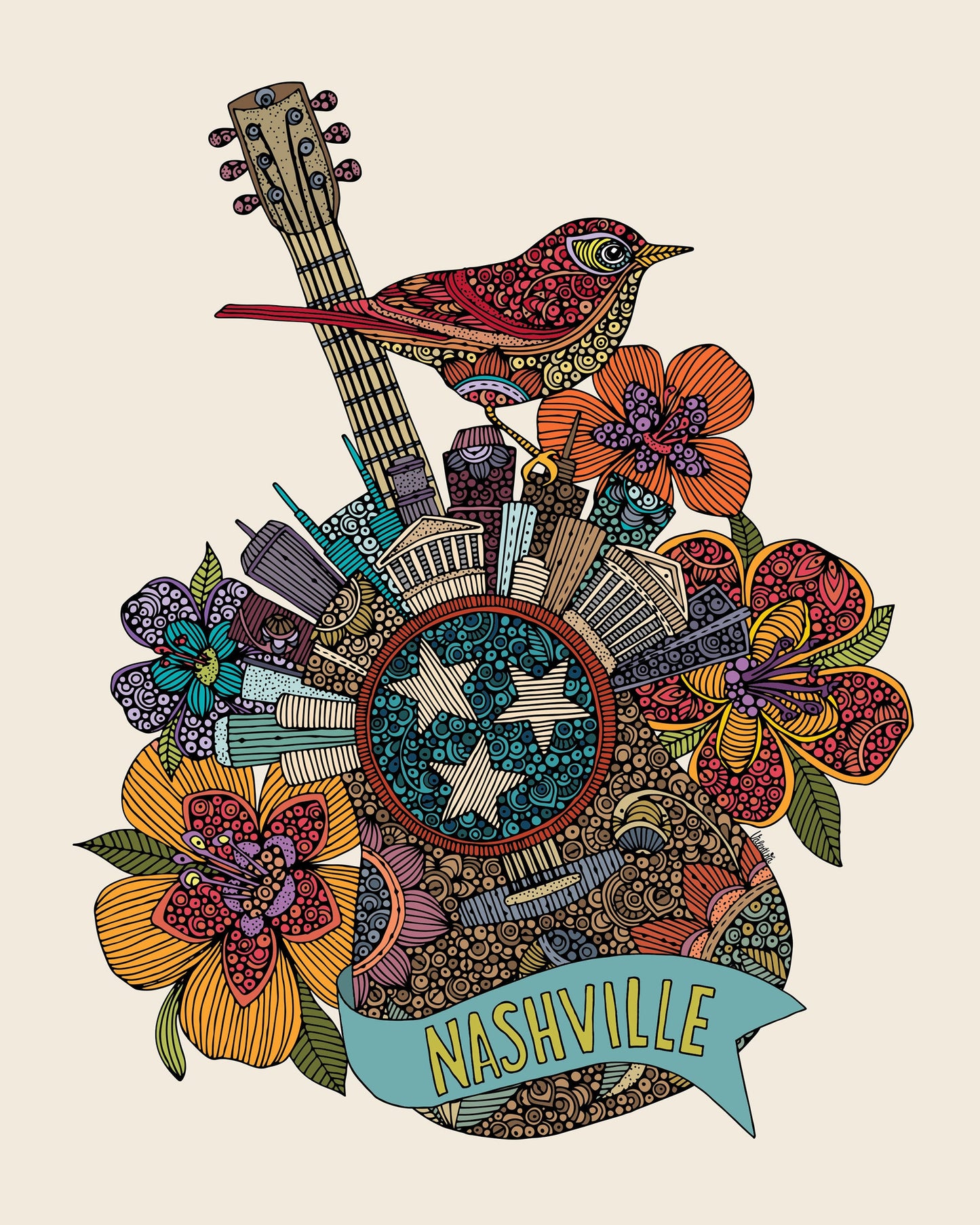 Nashville Music City 2- Room decor - Flowers - Doodle Art - Flowers