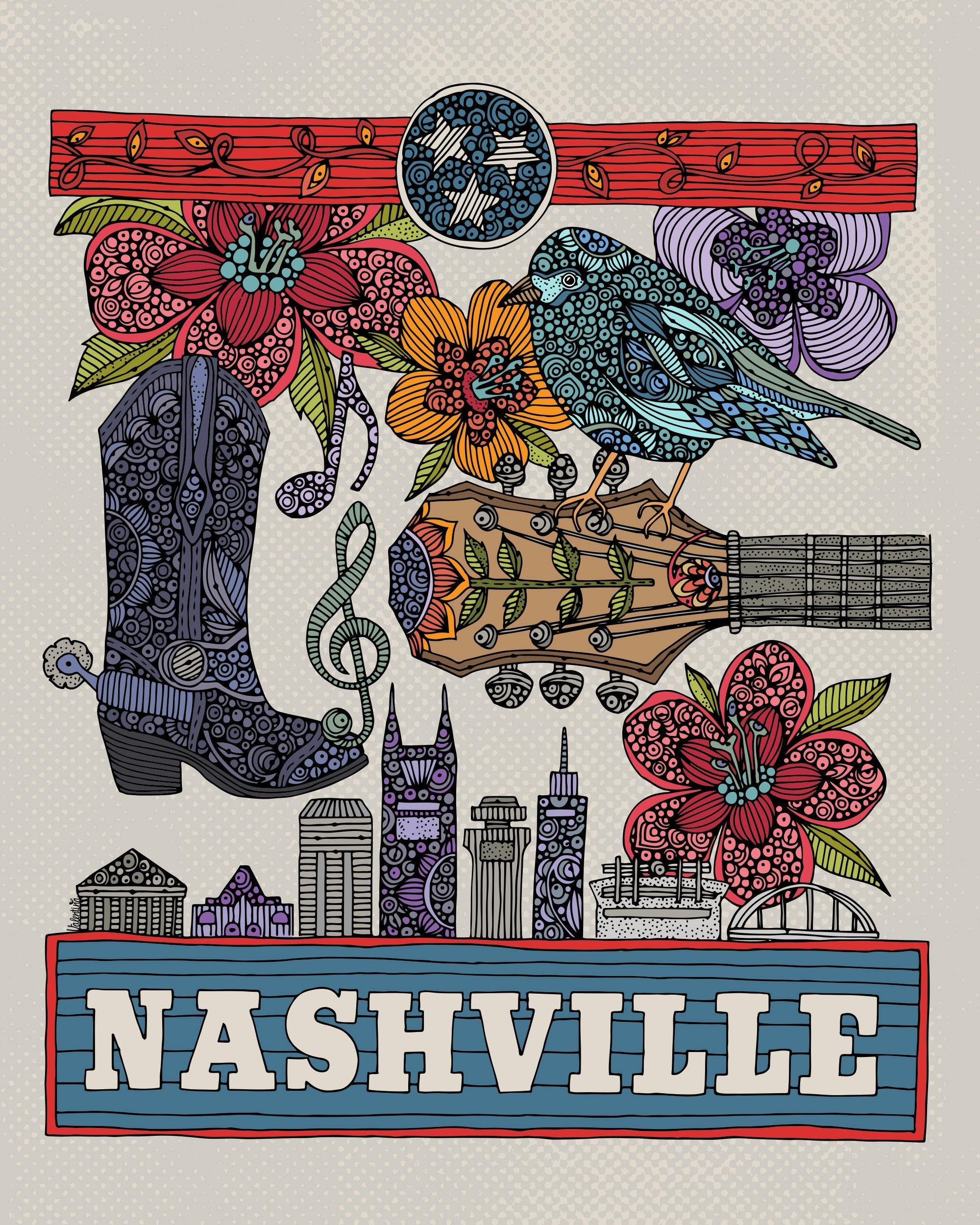 Nashville Poster-AirBnB Decor - Flowers - Doodle Art - Flowers Print Main image