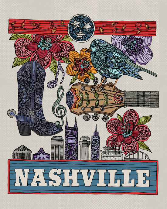 Nashville Poster-AirBnB Decor - Flowers - Doodle Art - Flowers Print