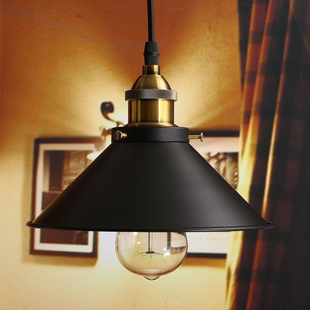 Modern Matt Black Bedroom Light Shade+ Gold lamp holder ~3157