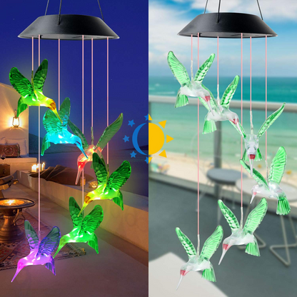 Solar Powered Hummingbird Wind Chimes Outdoor