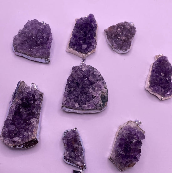 Amethyst Druzy Electroplated Pendant (1.5”)