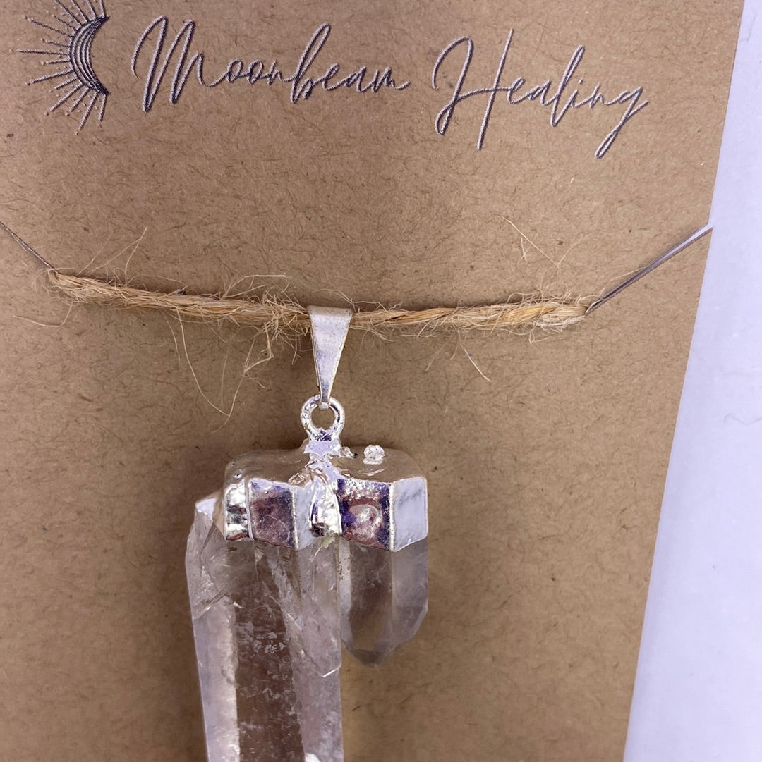 Clear Quartz Double Silver Electro-Plated Pendant