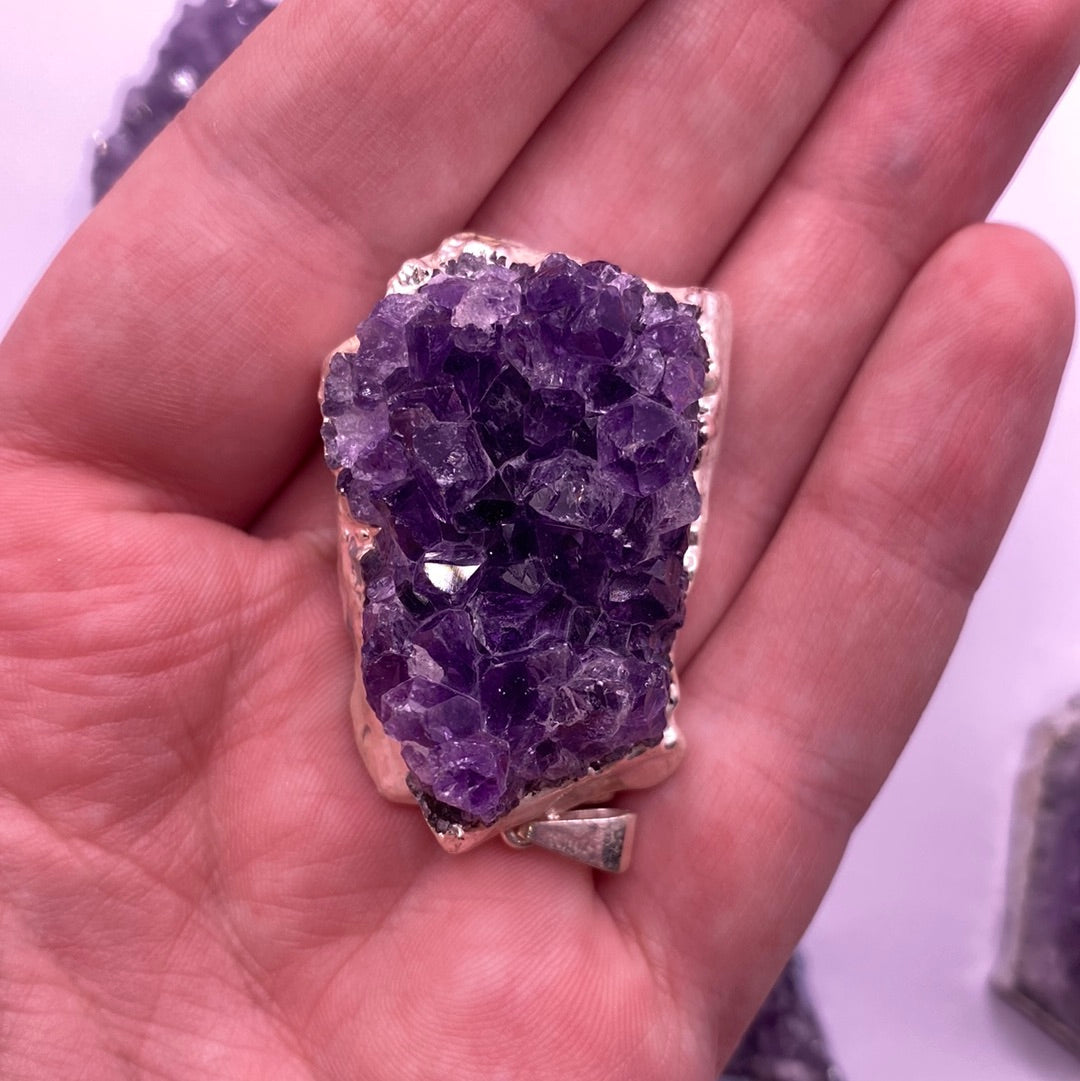 Amethyst Druzy Electroplated Pendant (1.5”)