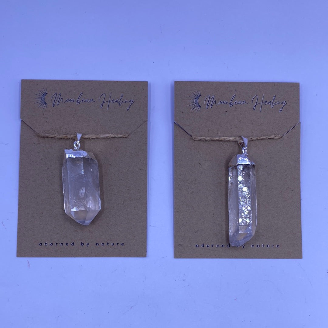 Clear Quartz Rough Cut Silver Electro- Plated Pendant