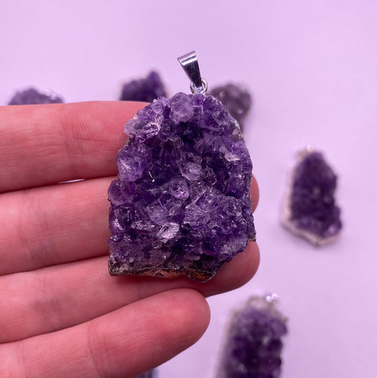 Amethyst Druzy Electroplated Pendant (1.5”)