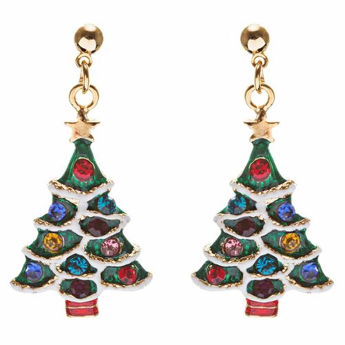 Christmas Jewelry Crystal Rhinestone Colorful Christmas Tree Earrings