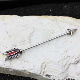 316L Stainless Steel Antique Tribal Arrow Industrial Barbell with Red