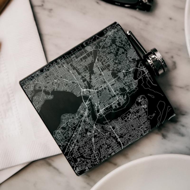 Jacksonville - Florida Map Hip Flask in Matte Black