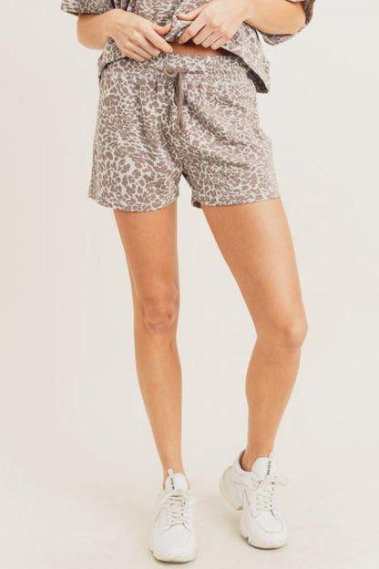 Sepia Cheetah Print Drawstring Short Shorts