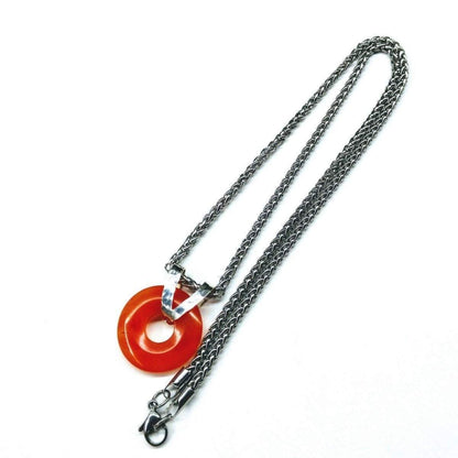 Sterling Silver and Steel Orange Gemstone Donut Necklace