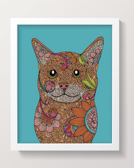 Little Cat - blue background Art Print