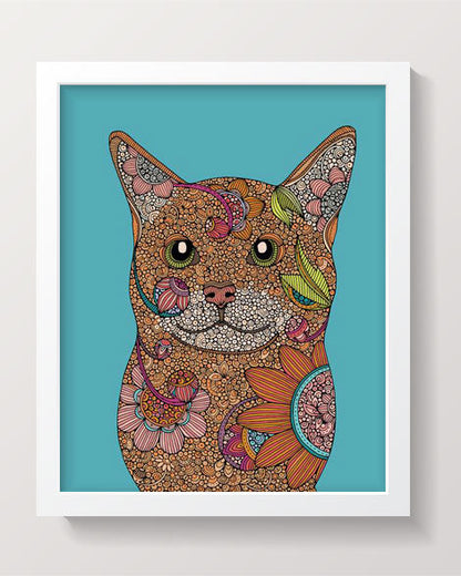 Little Cat - blue background Art Print