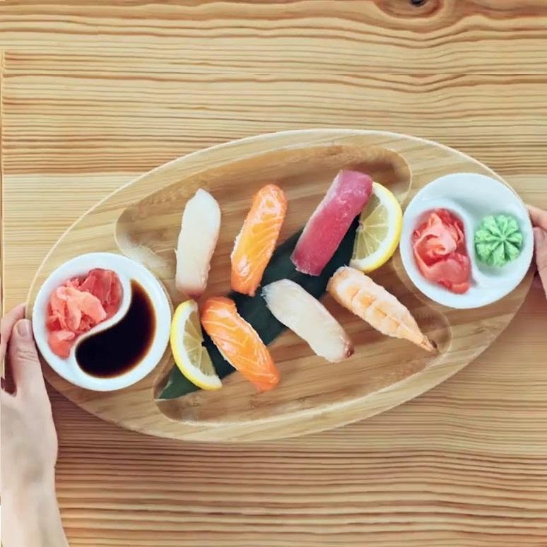 Bamboo 3 Section Platter 14" inch X 8" inch | For Appetizers / Main image