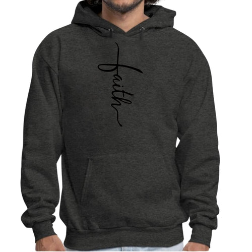 Mens Graphic Hoodie Faith Script Cross Black Illustration