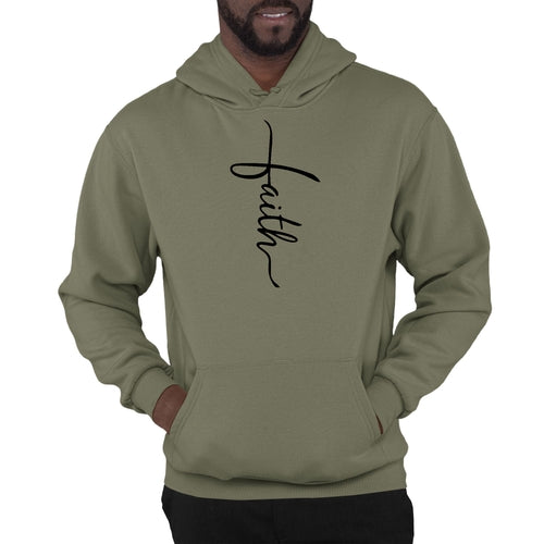 Mens Graphic Hoodie Faith Script Cross Black Illustration