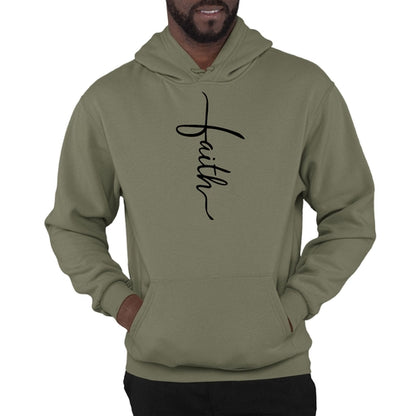 Mens Graphic Hoodie Faith Script Cross Black Illustration