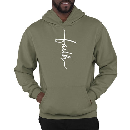 Mens Graphic Hoodie Faith Script Cross Illustration
