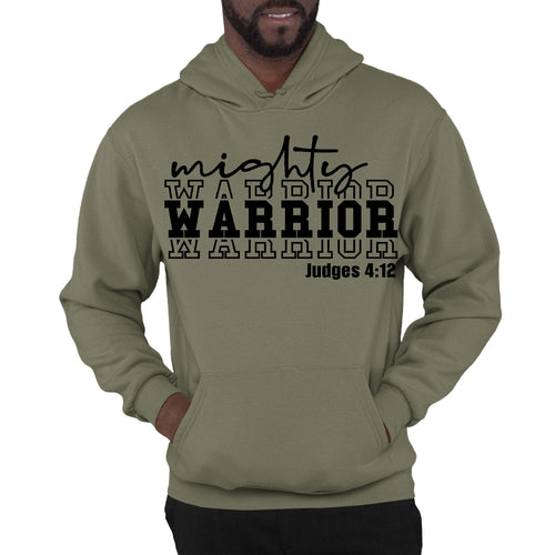 Mens Graphic Hoodie Mighty Warrior Black Illustration