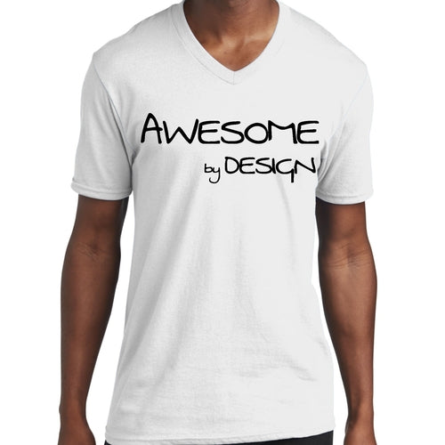 Mens Graphic V-neck T-shirt, Awesome by Design Black Print