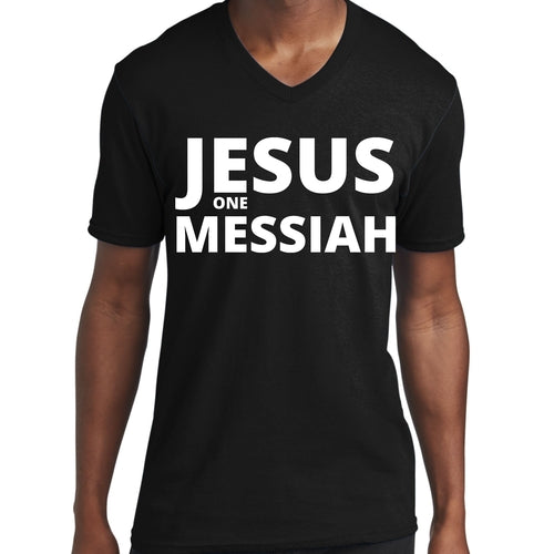 Mens Graphic V-neck T-shirt, Jesus one Messiah