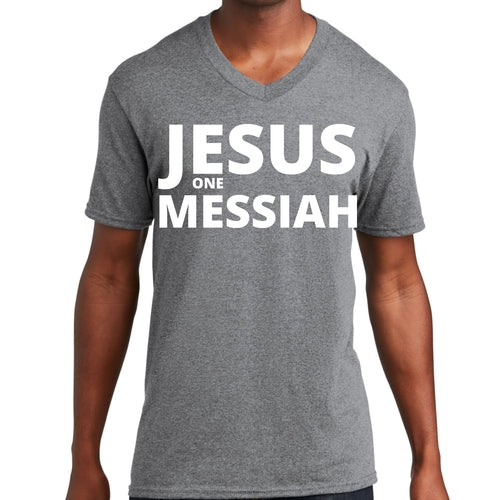 Mens Graphic V-neck T-shirt, Jesus one Messiah