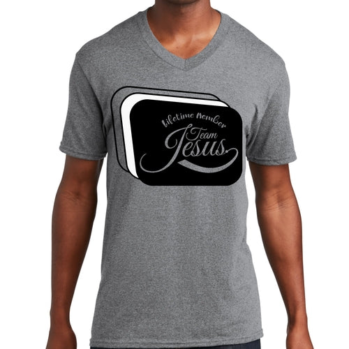 Mens Graphic V-neck T-shirt, Lifetime Member Team Jesus