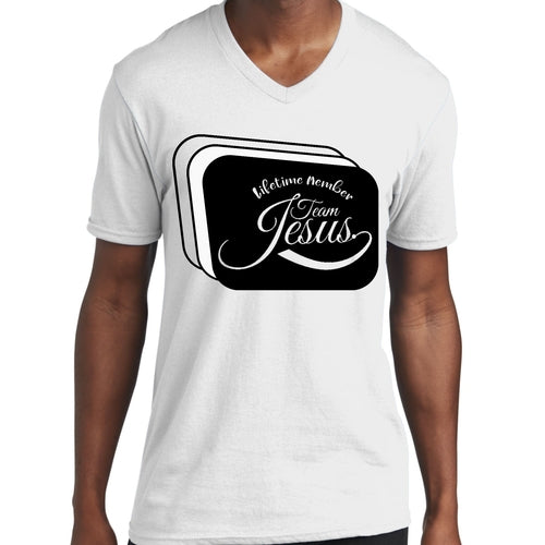 Mens Graphic V-neck T-shirt, Lifetime Member Team Jesus