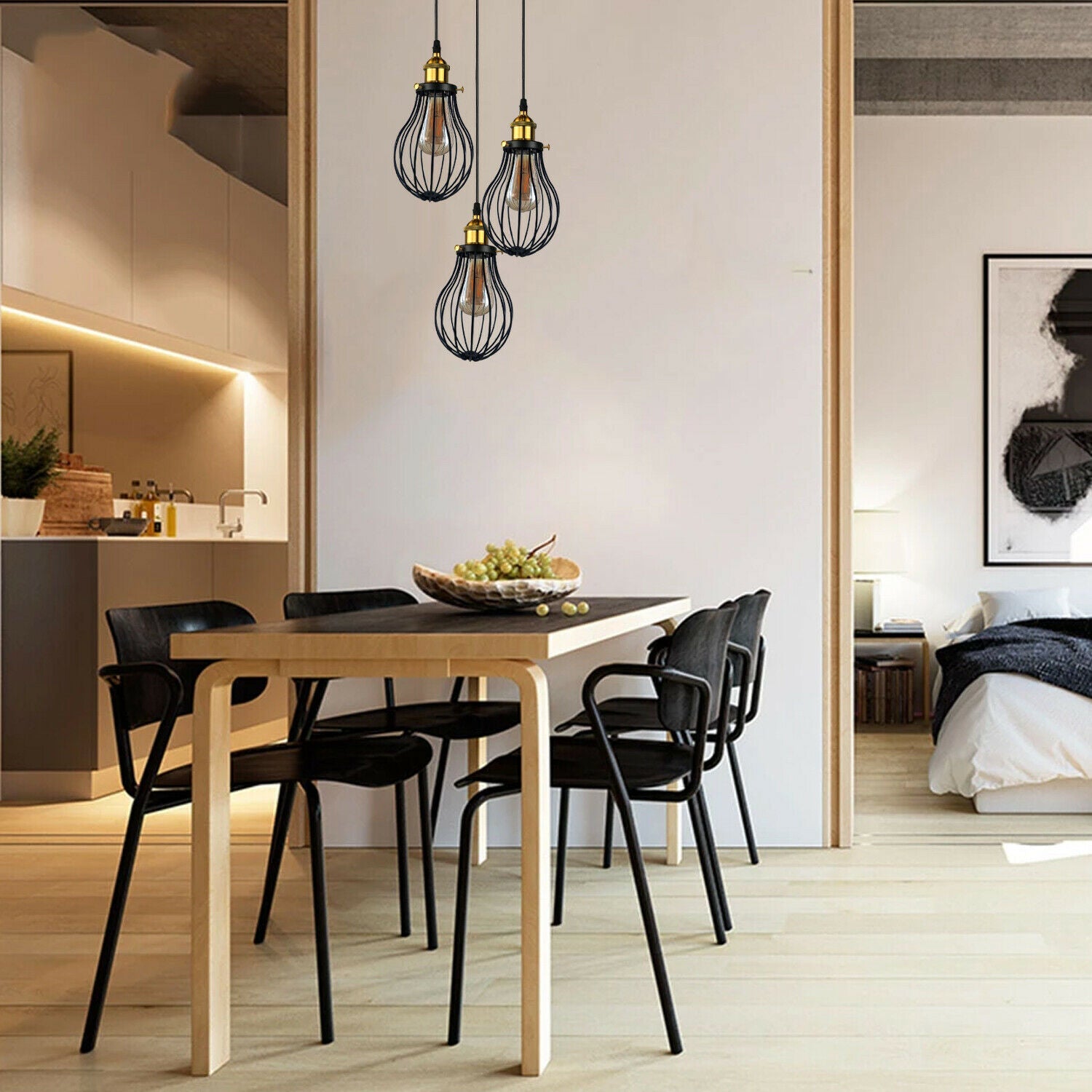 Modern Vintage Industrial Black Metal Wire Cage Loft Pendant Lamp Main image