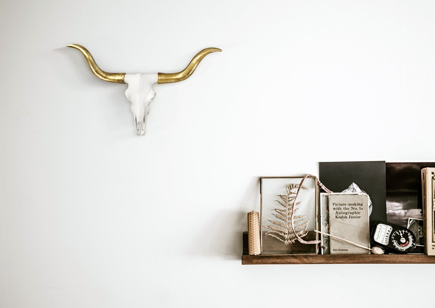 White + Gold Mini Faux Longhorn Skull, 20"