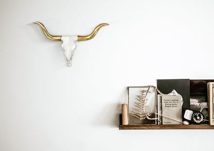White + Gold Mini Faux Longhorn Skull, 20"