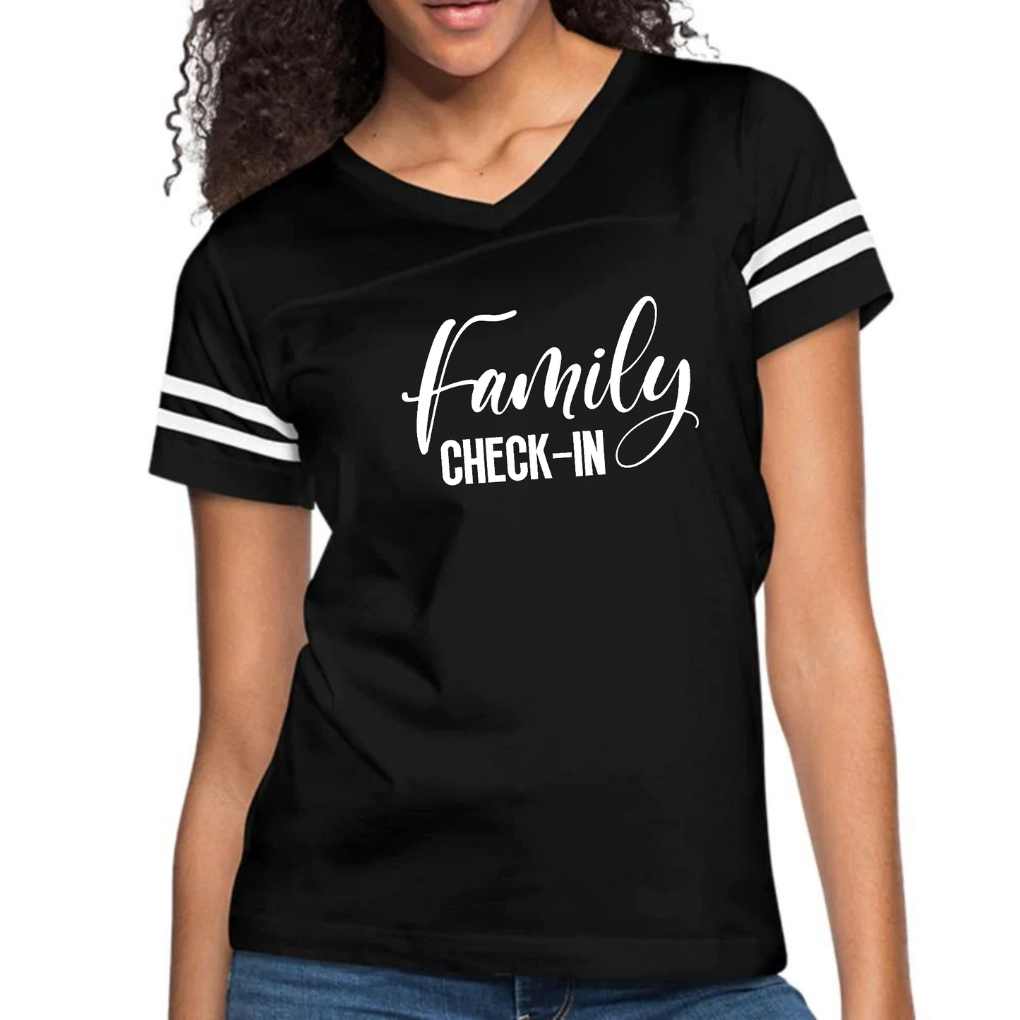 Womens Vintage Sport Graphic T-shirt, Family Check-in Illustration