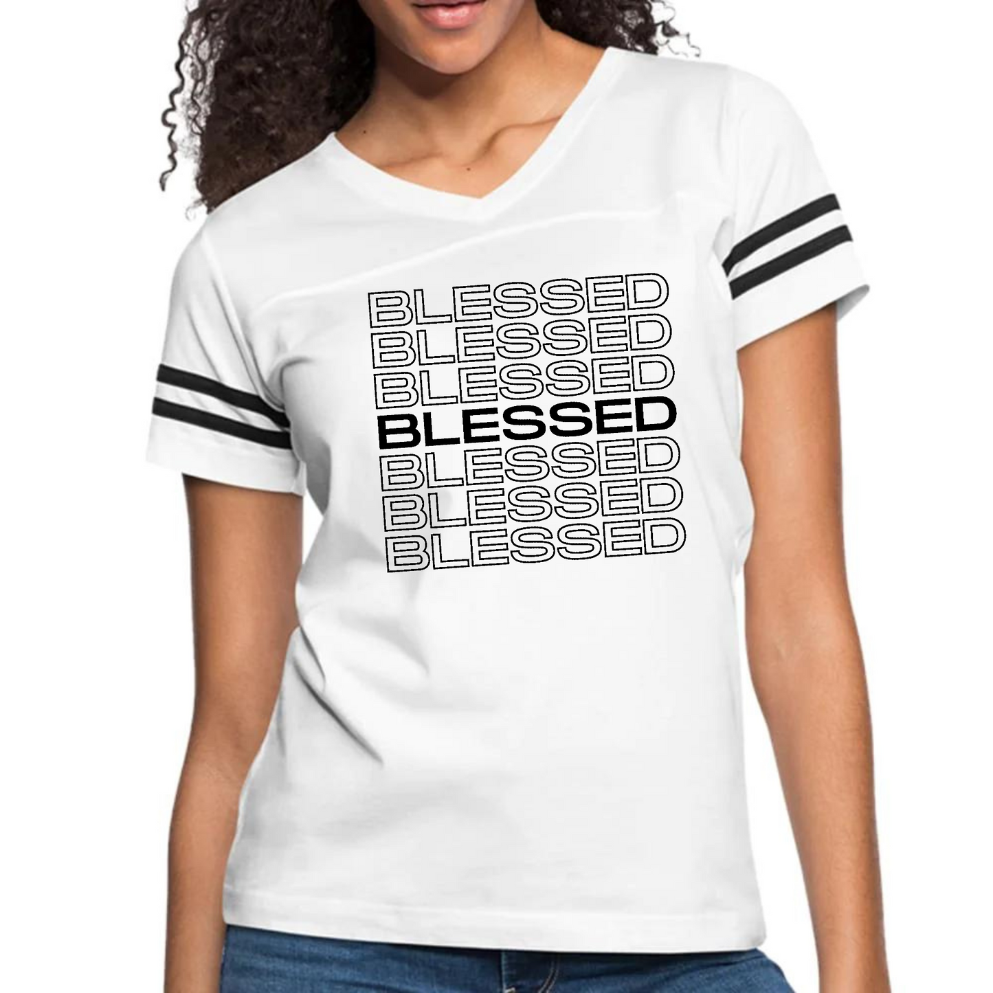 Womens Vintage Sport Graphic T-shirt, Stacked Blessed Print