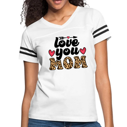Womens Vintage Sport Graphic T-shirt, Love you Mom Leopard Print