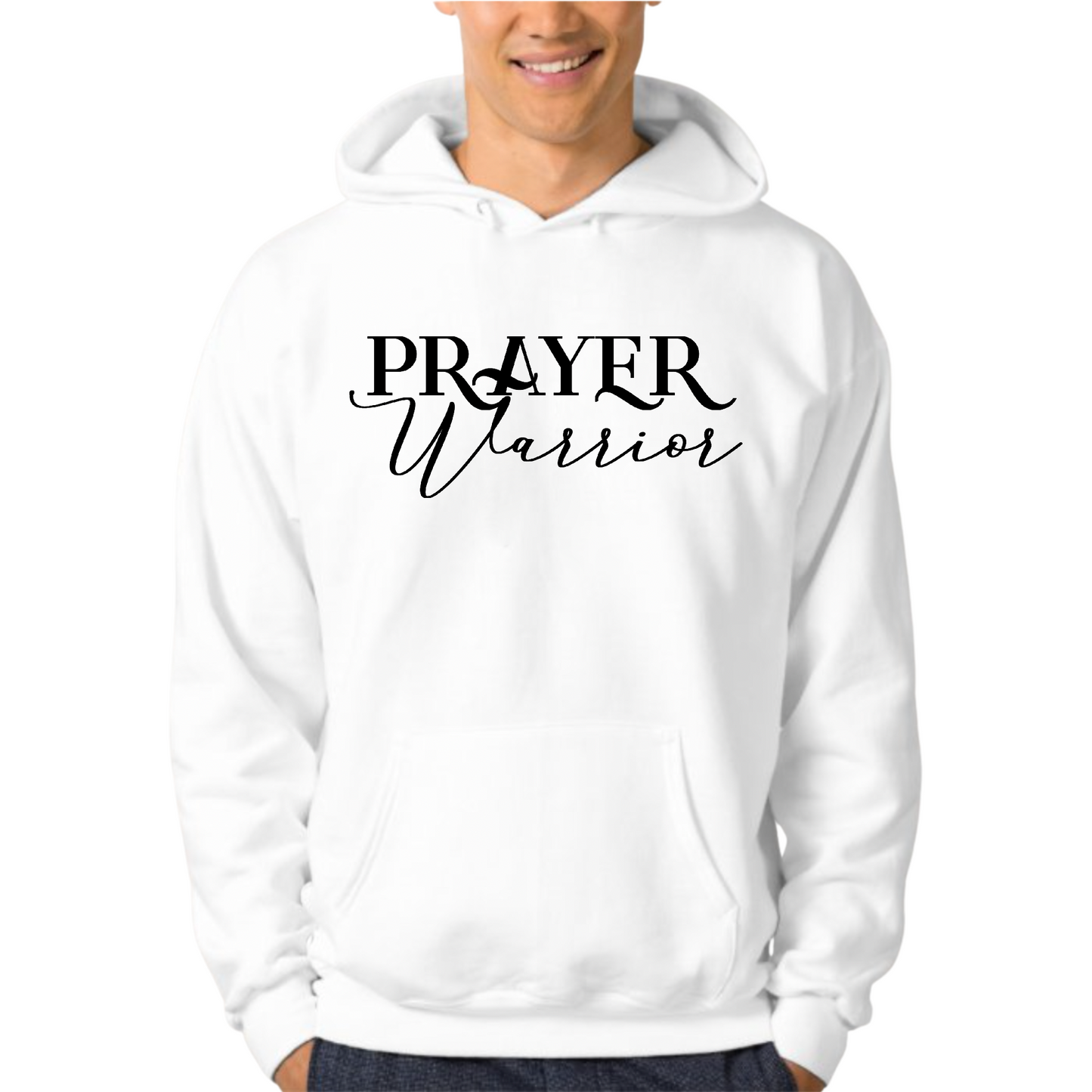 Mens Graphic Hoodie Prayer Warrior Script Style Illustration Black