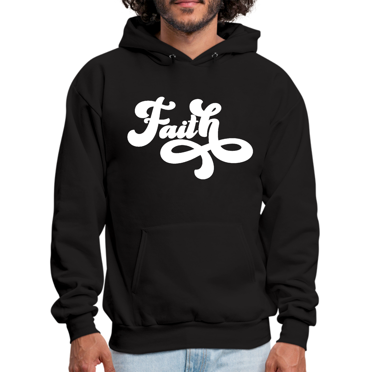 Mens Graphic Hoodie Faith Script Illustration