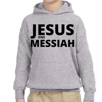 Youth Long Sleeve Hoodie Jesus one Messiah Black Illustration