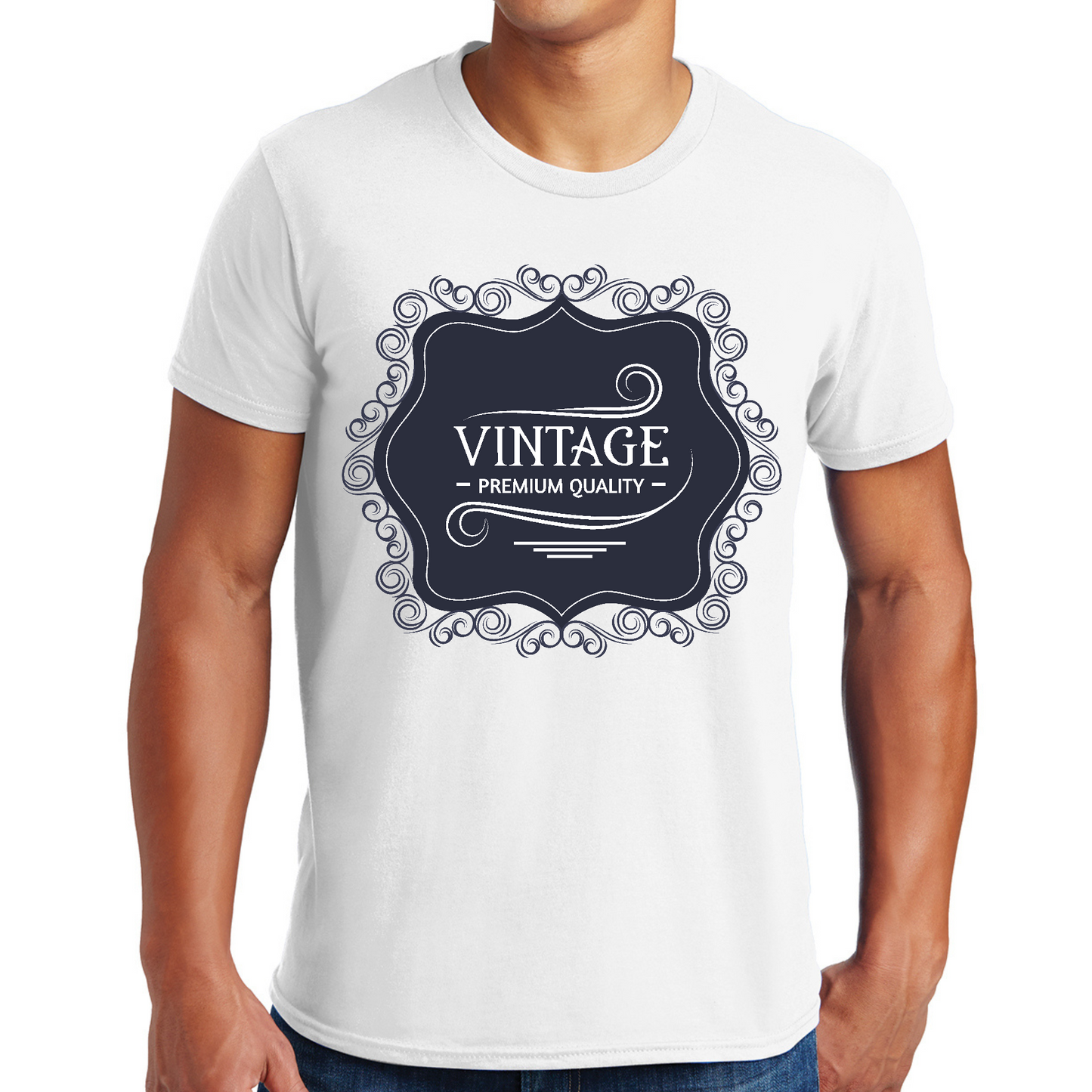 Mens Graphic T-shirt Vintage Premium Quality Black White Illustration