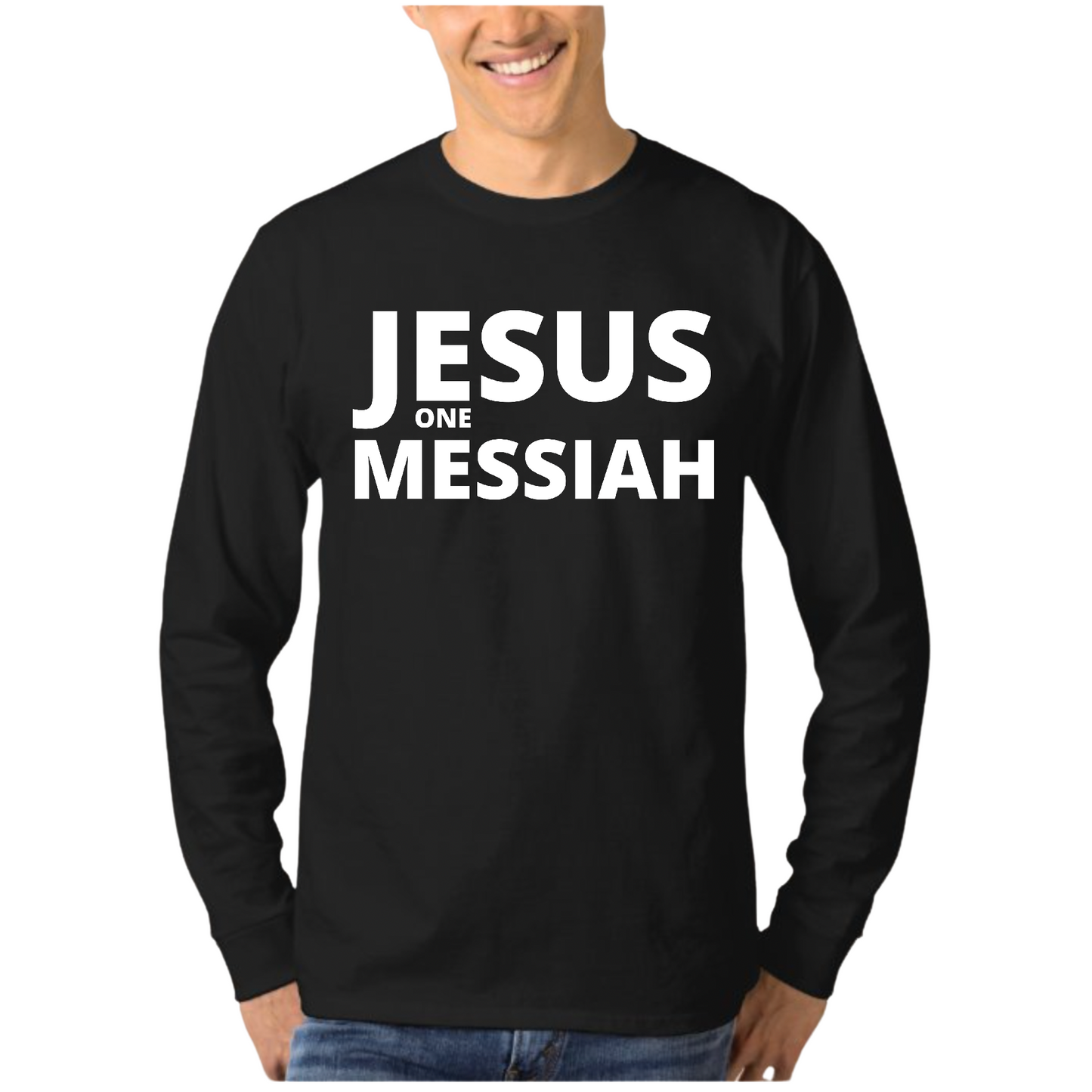 Mens Long Sleeve Graphic T-shirt, Jesus one Messiah