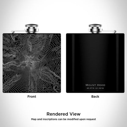 Mount Hood - Oregon Map Hip Flask in Matte Black