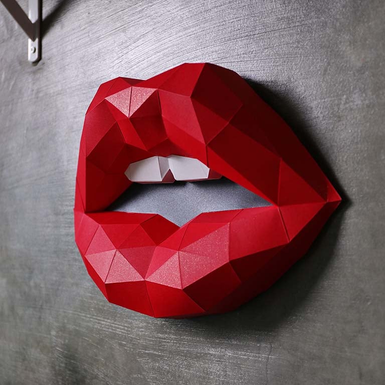 Red 3D Lips Wall Art