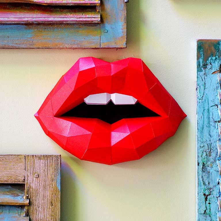 Red 3D Lips Wall Art