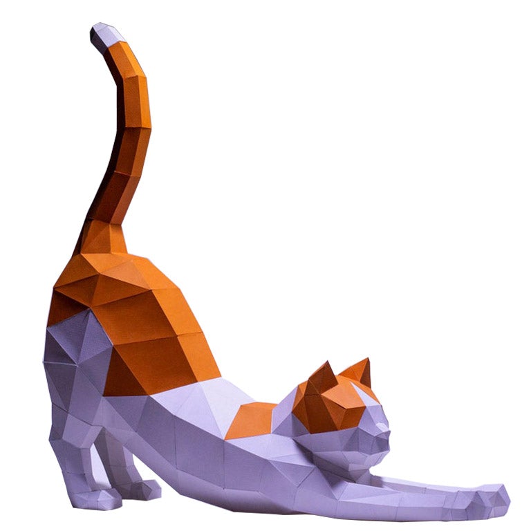 Stretching Cat 3D Paper Model Main image