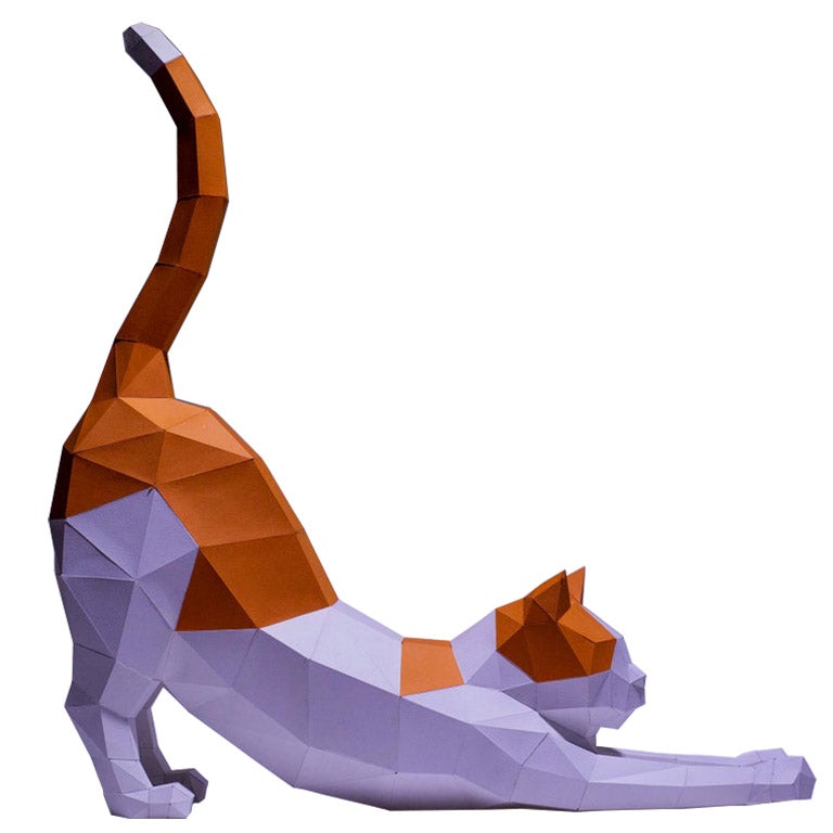 Stretching Cat 3D Paper Model Secondary image