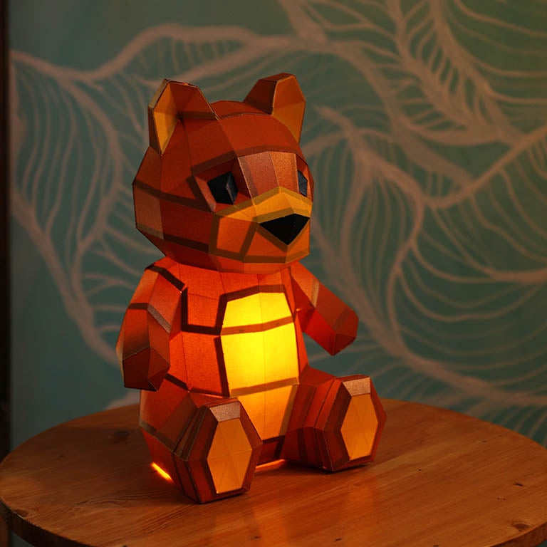 Teddy Bear 3D Paper Model, Lamp