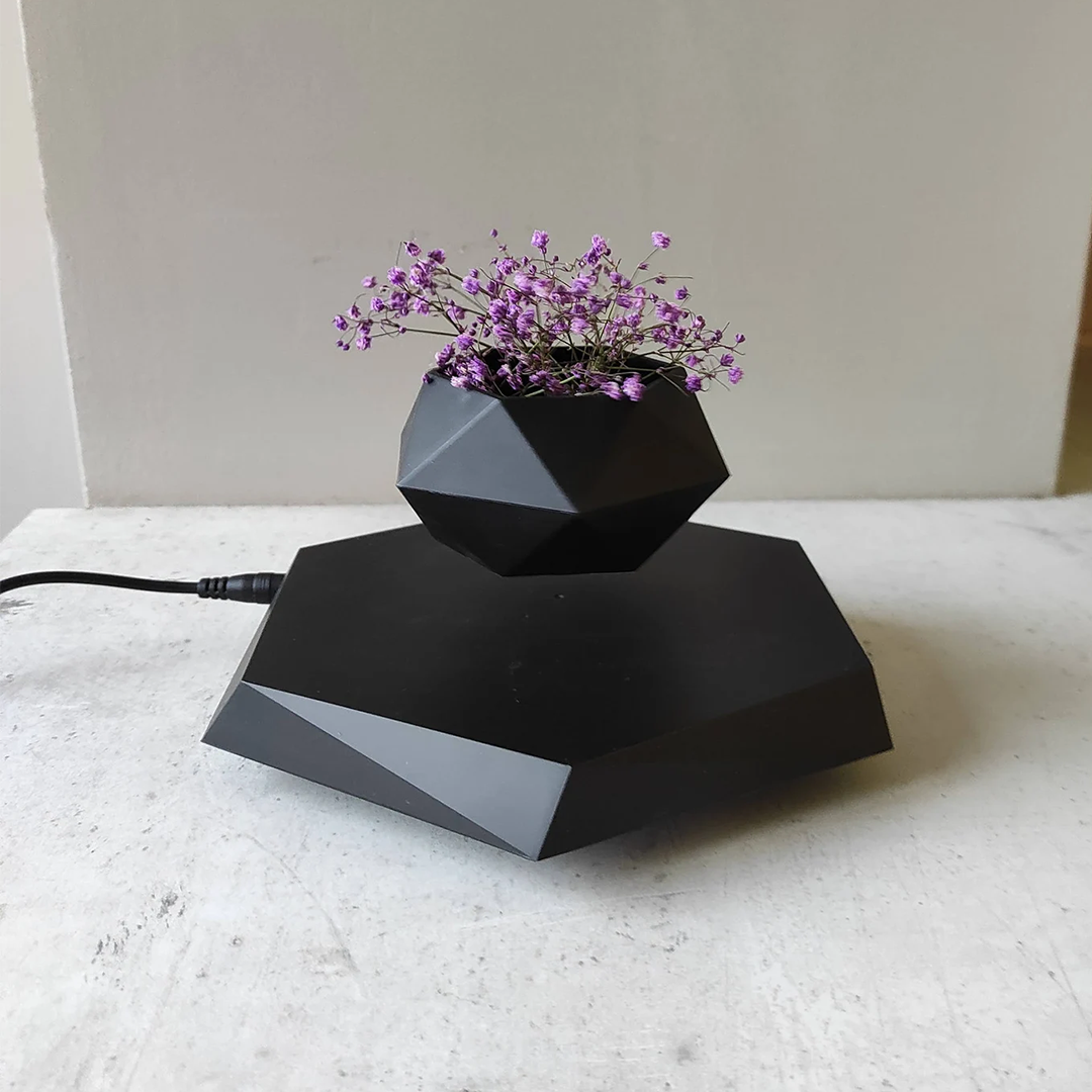 Black Geometric Levitating Plant Pot Secondary image