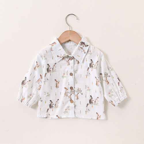 Autumn Baby Unisex Cute Rabbit Print Turn-down Collar Top and