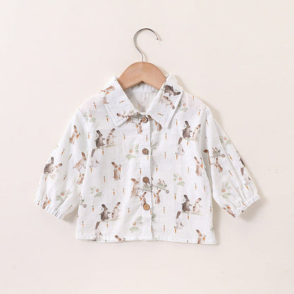 Autumn Baby Unisex Cute Rabbit Print Turn-down Collar Top and